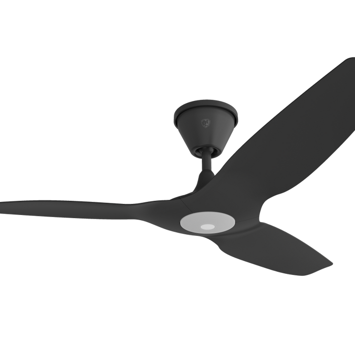 An image of a black ceiling fan with dark brown blades.